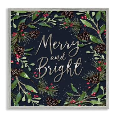 Imagem de Stupell Industries Merry & Bright with Holly Leaves Gray Framed Giclee Art, design by Elizabeth Tyndall, 61 x 61 cm