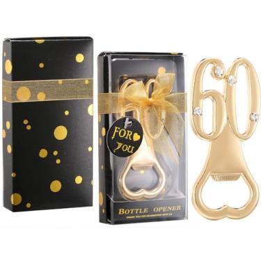 Imagem de Baseo Pacote Com 24 Abridores De Garrafas 60 Anos, Lembrancinhas Aniversário Douradas Para Convidados, Abridor Festa, Casamento, Decoração (Preto Dourado 60)