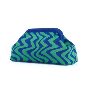Imagem de bohunono Bolsas clutch de tecido para mulheres, bolsa listrada de tecido, bolsas de crochê para noite, D - azul + verde
