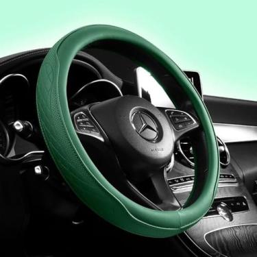Imagem de Capa de volante universal de 38 cm - Couro PU respirável com aderência de borracha inodora, design clássico antiderrapante, serve na maioria dos carros e SUVs (verde escuro)