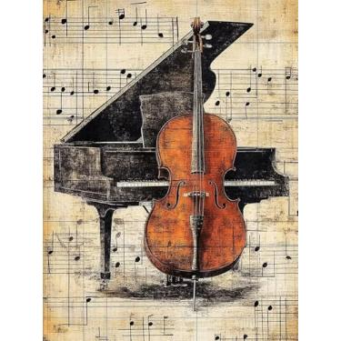 Imagem de TUTUMAY21 Kits de pintura de diamante de violoncelo e piano para adultos iniciantes, kit de arte de diamante DIY 5D DIY para adultos, decoração de parede de casa 30 x 40 cm