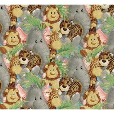 Imagem de Tecido de algodão Jungle Babies - Tecido de algodão por jarda, Fat Quarter, Half Yard, 1 jarda, 2 jardas, cortes de 2 jardas