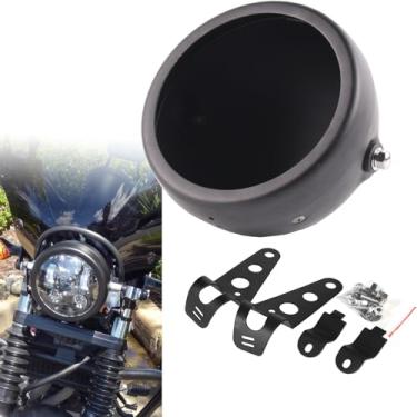 Imagem de SINLIRU Caçamba de carcaça de farol de motocicleta preto fosco com suportes de montagem lateral de tubo de garfo de 32 a 40 mm compatível com farol de 14,6 cm, apenas caixa