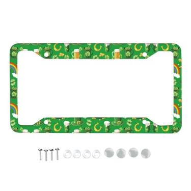 Imagem de TOADDMOS Moldura decorativa de placa de carro com tema de Dia de São Patrício com folhas verdes/cerveja/chapéu/ferradura/arco-íris, decoração do dia de São Patrício para carro