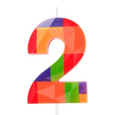 Imagem de Hongplus Bloco de construção colorido 3D número 2, vela de 2º aniversário, blocos de montar, tijolos, feliz 2º aniversário, topo de bolo para meninos, meninas, crianças, decoração de festa de