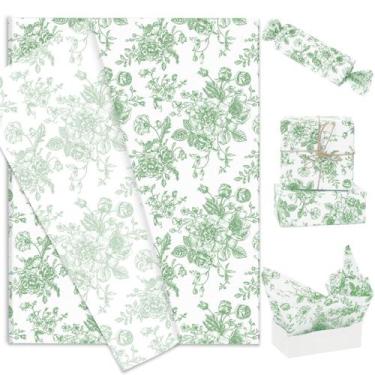 Imagem de Papel de seda AnyDesign Sage Green Floral 14x20 polegadas 60 folhas - 