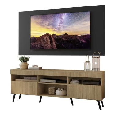 Imagem de Rack Com Painel E Suporte Tv 65" Retrô Londres Multimóveis V3347 Preto/Rustic/Preto