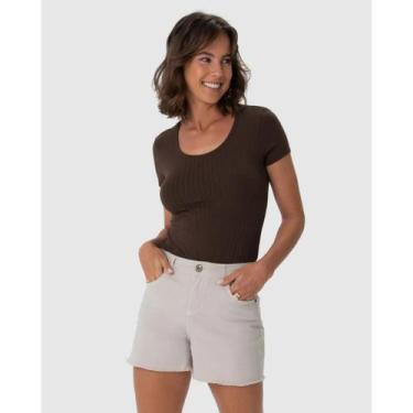 Imagem de Blusa Feminina Viscose Stretch Canelada Malwee Ref. 50615, Marrom cafe