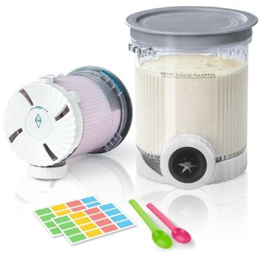 Imagem de Pacote com 2 frascos e tampas em espiral de creme para ninja, compatível com NC700 Series Ninja Swirl Ice Cream & Soft Serve Makers, com 2 colheres e 32 etiquetas graváveis, livre de BPA e seguro para