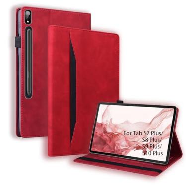 Imagem de Capa flip para Samsung Galaxy Tab S10 Plus S7 Plus S8 Plus S9 Plus, suporte de couro PU, parte traseira macia, capa inteligente para despertar/hibernar, suporte ajustável com compartimentos para