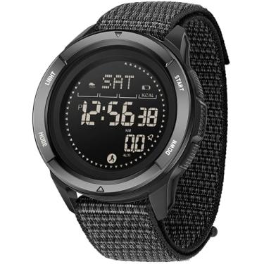 Imagem de Relógio tático bússola para homens e mulheres com contador de passos, contagem regressiva, cronômetro, cronômetro, pulseira de borracha, leve, digital, impermeável, relógio laranja, Nylon preto