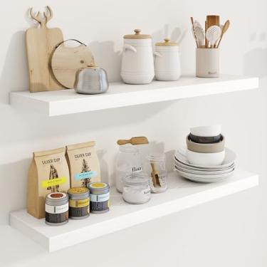 Imagem de Prateleiras flutuantes de 91 cm para parede, 91 cm L x 24 cm P x 3 cm A, 2 prateleiras longas de madeira projetadas montadas na parede com suportes invisíveis para sala de estar, quarto, banheiro