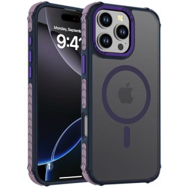 Imagem de DEERLAMN Capa magnética forte para iPhone 16 Pro Max de 6,9 polegadas, [compatível com Magsafe] Capa protetora de telefone transparente fosca fina à prova de choque para mulheres e homens - roxo