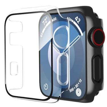 Imagem de Capa Smiling com película de vidro temperado integrada compatível com Apple Watch séries 3/2 de 42 mm, cobertura protetora total de policarbonato rígido, 2 unidades, 1 preta, 1 transparente