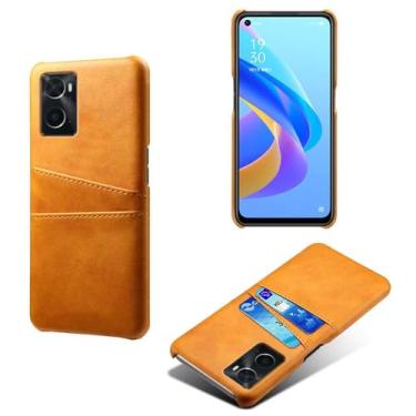 Imagem de Capas Compatível com OPPO A76 4G,Caso de couro PU-Tampa de telefone a prova de choque com 2 slots de cartão,Proteção anti-impressão digital e anti-gota-Yellow