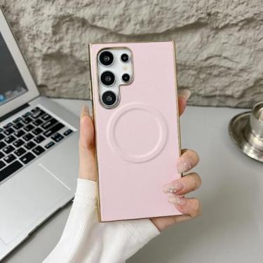 Imagem de YOGISU Capa magnética de couro fosco de luxo com carregamento sem fio para Samsung S25Plus, capa à prova de choque (para Samsung S25Plus/rosa)