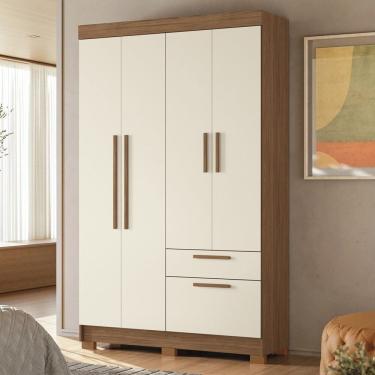 Imagem de Guarda-roupa 4 Portas 2 Gavetas Com Espelho Mdp Jatobá/areia