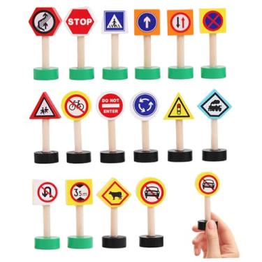 Imagem de Sinais de trânsito para crianças, 16 peças de placas de estrada de madeira, brinquedo de travessia ferroviária de aprendizagem pré-escolar para carro, trem e rua, estrada para crianças