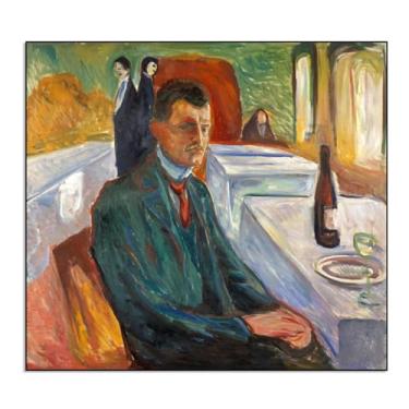 Imagem de LXURY Pintura famosa Can Be Hung - com moldura preta - autorretrato com garrafa de vinho - impressões em tela - reproduções em tela - imagem de arte de parede para decoração de casa 40 x 44 cm moldura