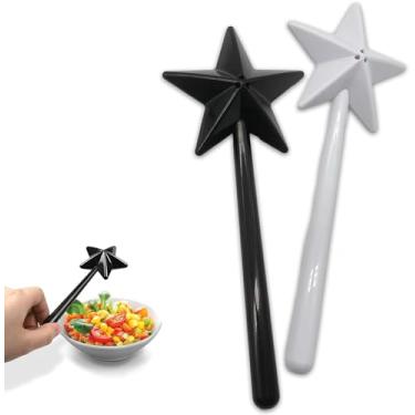 Imagem de LJHYSD Saleiro e pimenteiro, varinha mágica, saleiro e pimenteiro, varinha de saleiro estrela, acessórios de cozinha, 2 peças preto + branco