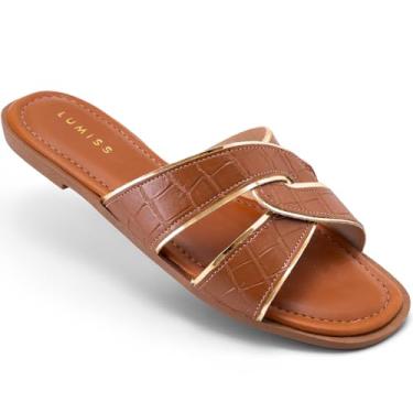 Imagem de Sandália Rasteira Feminina Lumiss Croco Trançada Confortável caramelo40