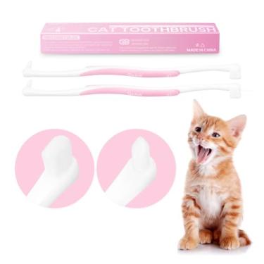 Imagem de Gluckelk Escova De Dentes Dupla Face Para Gatos Com 4 Peças E Cabeça Micro Escova, Cerdas Nano Ultramacias, Kit Animais Estimação, Escovas Gatinhos/Cachorros, Cabe Na Boca Gatos/Cães Pequenos, Evita