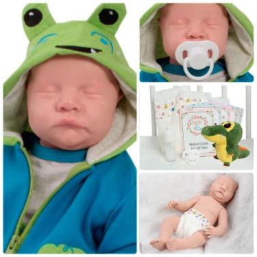 Imagem de Bebê Realista Jacarezinho com Fraldas Chupeta e Pelúcia - Cegonha Rebo
