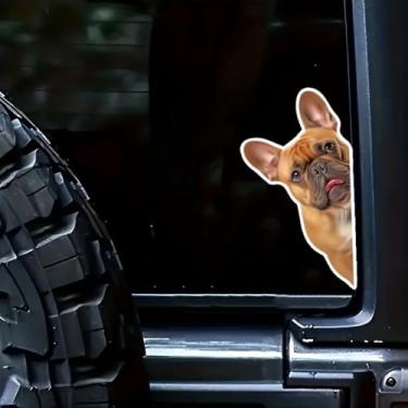 Imagem de Adesivo de cachorro 3D na janela de carro decalque engraçado cachorro fofo carro vinil gráficos engraçado animal decalque adesivo carro caminhão SUV (Frenchie-01)