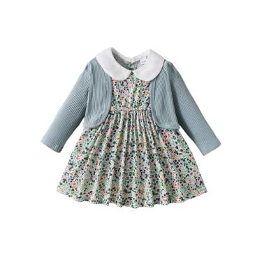 Imagem de Mioglrie Vestido infantil para bebês meninas outono inverno vestidos para bebês meninas 6 9 12 18 24 meses 2t 3t roupas meninas, Azul, 12-18 Meses