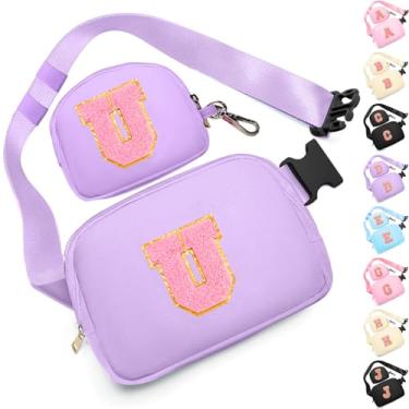 Imagem de Presentes de aniversário para meninas de 4, 5, 6, 7, 8, 9, 10, 11, 12 e 13 anos, pochete com aplique de letra inicial para mulheres, meninas e adolescentes, Roxa, Medium, U