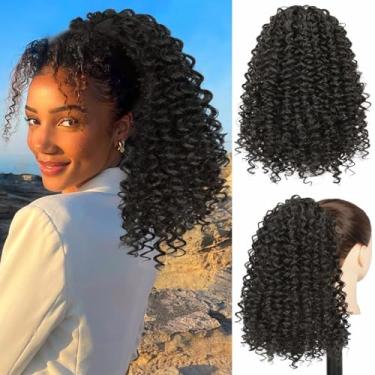 Imagem de Lommel Rabo de cavalo com cordão para mulheres negras, extensão de rabo de cavalo de 35,5 cm para mulheres negras, extensões de cabelo encaracolado para meninas, cabelo cacheado afro crespo para uso