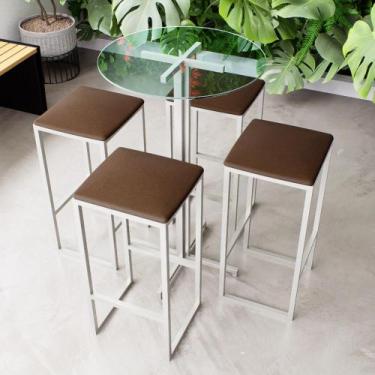 Imagem de Conjunto Mesa Alta Bar Bistrô Redonda Vidro 4 Bancos Estofado Industri