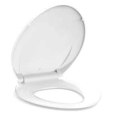 Imagem de Assento de vaso sanitário alongado, fechamento suave e lento, assento de vaso sanitário alongado de 48 cm para vasos sanitários alongados, tampa e assento de fechamento silencioso, fácil de instalar e