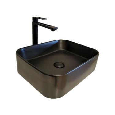 Imagem de Cuba para Banheiro Cerâmica Preta Fosca Retangular 45cm Reno RC 481