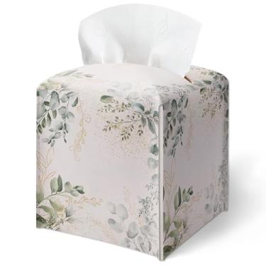 Imagem de Capa de caixa de lenços, estampa de vegetação em aquarela, capa quadrada à prova d'água, decoração de mesa para sala de estar, escritório, decoração de casa estética, presente para mulheres e amigas