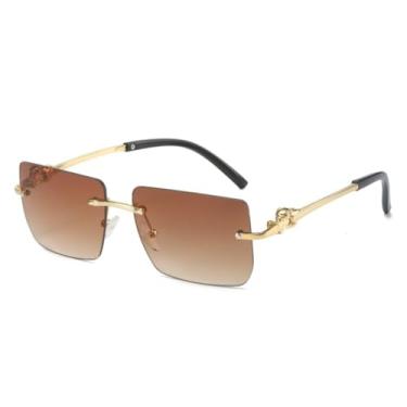 Imagem de Óculos de sol retangulares de metal sem armação, cabeça de leopardo, sem aro, luxuosos, UV400 (C4)