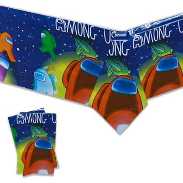 Imagem de Pacote com 2 toalhas de mesa descartáveis Among Game para festas de aniversário para crianças, meninos, chás de bebê, mesas retangulares 187 x 106 cm