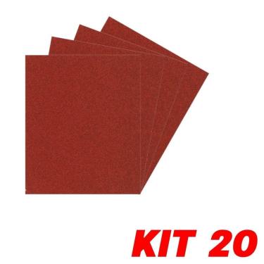 Imagem de Kit 20 Lixa Folha Grão 80 Massa Corrida Gesso Parede 27X22Cm