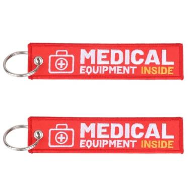 Imagem de 2 etiquetas de alerta médico para bolsa, equipamento médico, suprimentos de bagagem, etiqueta reutilizável, durável, dupla face, identificação, chaveiro para mochila e bagagem