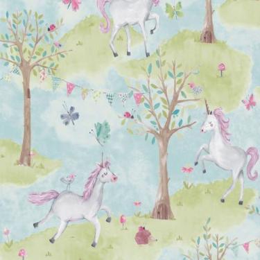 Imagem de Papel De Parede Infantil Unicornio Little Ones LO2102 54205 - Verde/ A