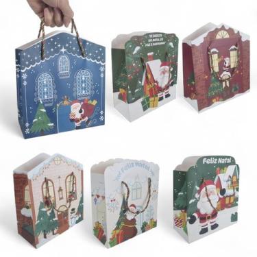 Imagem de Kit 12 Sacola de Presente Natalina 22cm Casinha Natal M Noel - MultiA