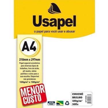 Imagem de 2X Papel Couchê Brilho Usapel A4 180G Branco - Pt Com 50