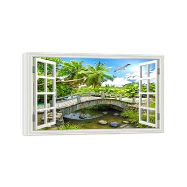 Imagem de Falsas Janelas Paisagens Impressões em Tela-Ponte árvores Lago-Quadro Arte Moderna-Natureza Pintura Pronta para Pendurar Tela Embrulhada 20x30cm