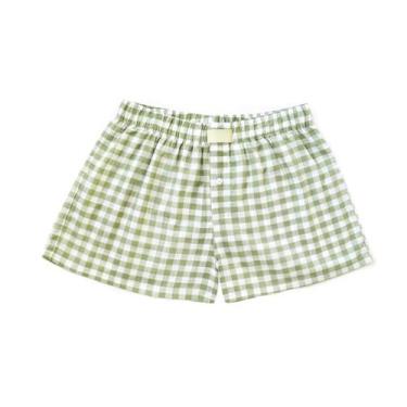 Imagem de Shorts de pijama Amuver Y2k Micro Button Boxers xadrez verde XL