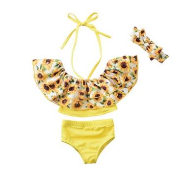 Imagem de Meninas Floral Impressão Maiôs Ruffle Flounce Dois Piec - HUOGUO