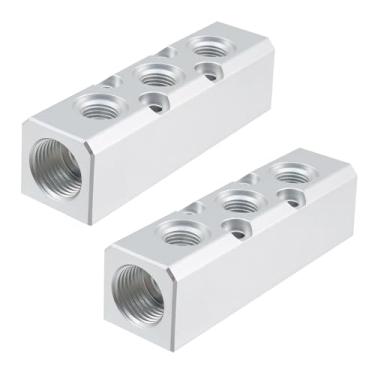 Imagem de T Tulead 2 peças Compressor pneumático principal de ar Mainfold bloco de distribuição de ar de alumínio 3 vias 5 portas