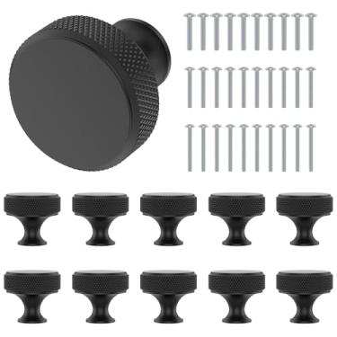 Imagem de WHSUNVO Conjunto de 10 puxadores de gaveta de metal redondo com 3 parafusos de tamanho fácil de instalar, puxador preto para gaveta de cozinha, puxador de móveis de furo único para armário e cômoda
