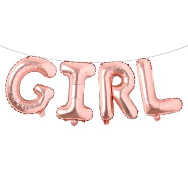 Imagem de Letras de balão de 40,6 cm para meninos ou meninas | Balões reveladores de gênero, decorações de revelação de gênero | Decorações de chá de bebê (ouro rosa menina)