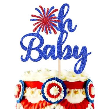 Imagem de Rsstarxi 1 pacote com enfeite de bolo de chá de bebê Dia da Independência Oh 4 de julho Revelação de gênero para chá de bebê para o Dia da Independência 4 de julho suprimentos de decoração de bolo de