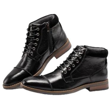 Imagem de Arkbird Bota social masculina, couro legítimo, clássica, casual, tornozeleira com zíper lateral, Preto brilhante (889), 41
